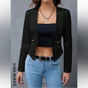 SHEIN Black Collarless Blazer